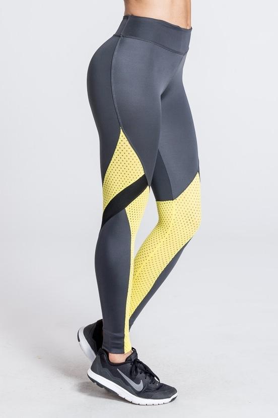 Marathon Mesh Legging - Yellow / Grey