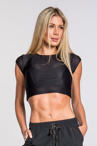 Striker Mesh Crop Cap Top - White