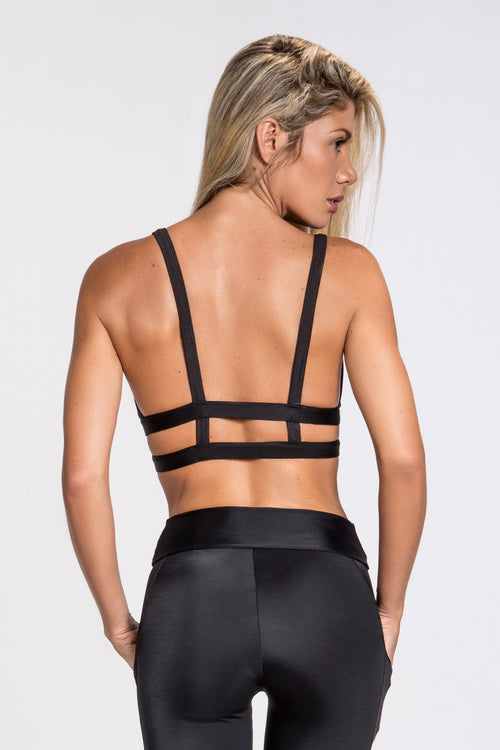 Elektra Caged Back Bra Top - Black/Silver