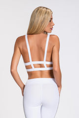 Elektra Caged Back Bra Top- White/Silver/Gray