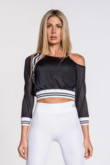 Jersey Stripe Off Shoulder Top - Black