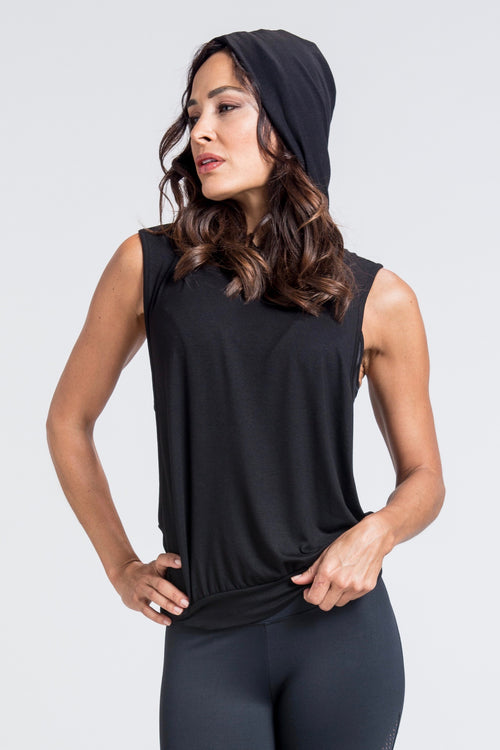 Circuit Cut Out Side Hoodie Top - Black